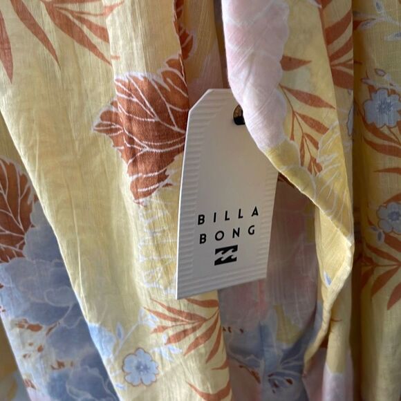 NWT Billabong Late Night Shirt Small Yellow Floral Butterfly Boho - Picture 6 of 12